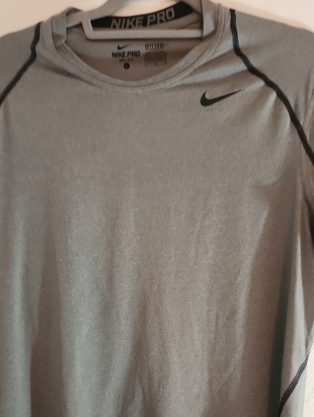 Nike Light Gray Long Sleeve Performance Tee with Black Accents
